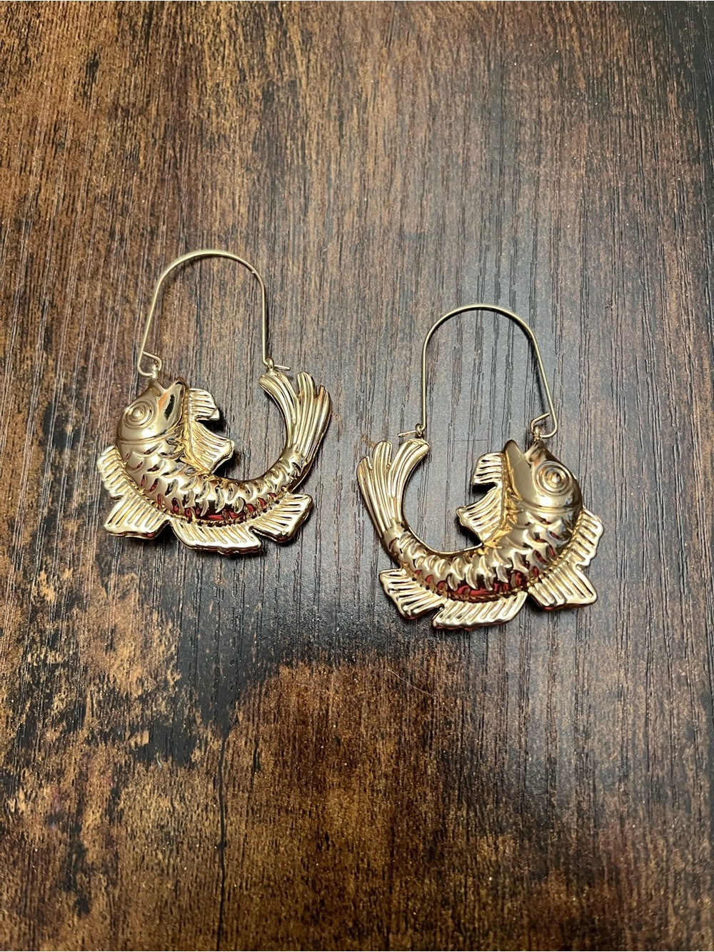 Gold Hoop Earrings Novelty Fish Bass Catfish Jewelry Unique Oddities Quirky